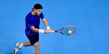 Argentina's Diego Schwartzman returns the ball to France's Richard Gasquet during their final tennis match at the ATP European Open in Antwerp on October 23, 2016. / AFP PHOTO / BELGA / DIRK WAEM / Belgium OUT