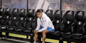 Football Soccer - Paraguay's v Colombia's- World Cup 2018 Qualifier - Defensores del Chaco Stadium Asuncion, Paraguay- 06/10/16. James Rodriguez sits on the bench before the soccer match against Paraguay. REUTERS/Jorge Adorno paraguay asuncion James Rodriguez futbol eliminatorias campeonato mundial 2018 futbolistas partido seleccion paraguay vs colombia