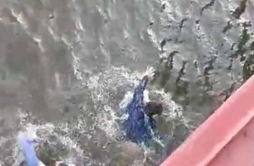 Festejaron el Año Nuevo arrojándose al agua desde el Puente Colgante