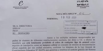 El Ministerio de Educación recordó la prohibición de cobrar aranceles en establecimientos públicos