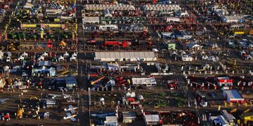 Vendor tents and farm machinery are seen in this aerial photograph during the AgroActiva fair above Armstrong, Santa Fe, Argentina, on Thursday, June 1, 2017\u002E YPF SA, the state-run oil company, is generating about $1\u002E4 billion in annual revenue from agriculture, just as Argentina's farm industry is being encouraged to crank up production\u002E Photographer: Pablo E\u002E Piovano/Bloomberg Santa Fe  feria AgroActiva feria agropecuaria AgroActiva