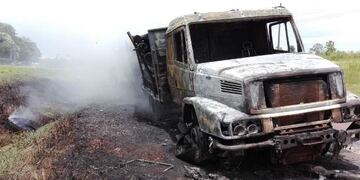 Se incendió un camión que trasportaba rollos de pino en la ruta 14\u002E