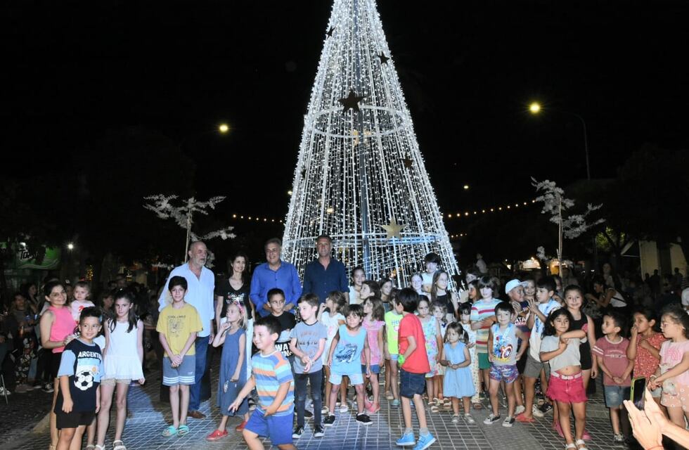 Quedaron inaugurados los canteros con el encendido del árbol navideño