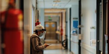 Una enfermera toma un descanso en el pasillo de un área de COVID-19 en un hospital de la provincia de Buenos Aires\u002E (EFE)