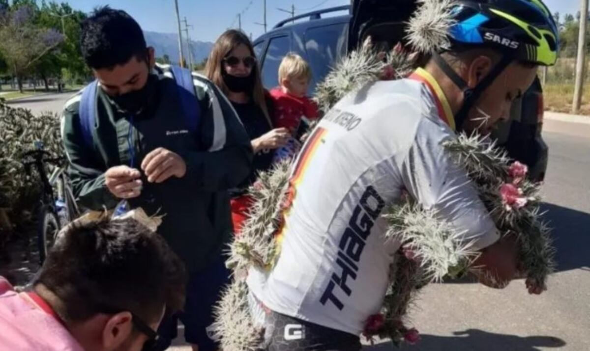 El ciclista cayó sobre las plantas y se volvió viral (Redes sociales)\u002E