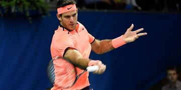 Spain's Juan Martu00edn del Potro returns to Jack Sock of the US, during the men's final tennis match, at the ATP Stockholm Open tennis tournament in Stockholm, Sunday, Oct. 23, 2016. (Jonas Ekstromer/TT via AP)
