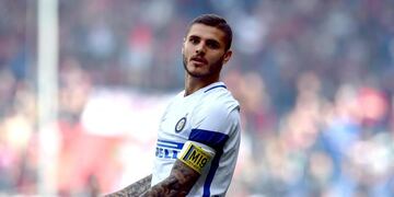 Inter forward Mauro Icardi reacts during the Italian Serie A soccer match between Genoa and Inter Milan at the Luigi Ferraris stadium in Genoa, Italy, Sunday, May 7, 2017\u002E (Simone Arveda/ANSA via AP) italia mauro icardi futbo campeonato italiano liga italia futbol futbolistas genoa inter