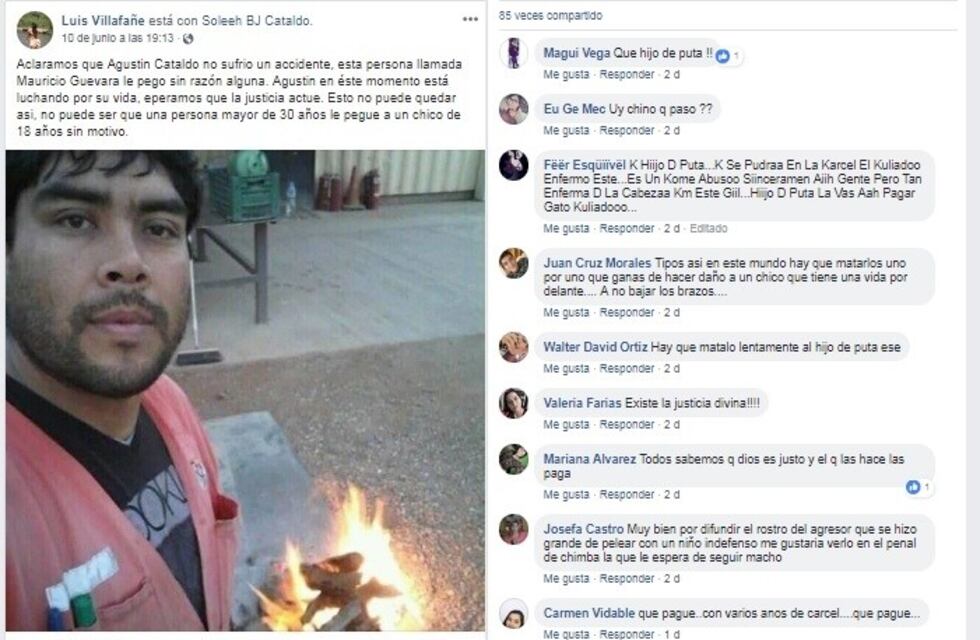 Escrachan en Facebook al agresor del chico jachallero que está grave