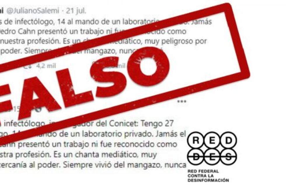 Es falso el mensaje que asegura que el infectólogo Pedro Cahn no presentó un trabajo ni fue reconocido