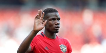 Manchester United's Paul Pogba leaves the pitch at the end of the English Premier League soccer match between Manchester United and Crystal Palace at Old Trafford in Manchester, England Saturday, Aug, 24, 2019\u002E (AP Photo/Alastair Grant)