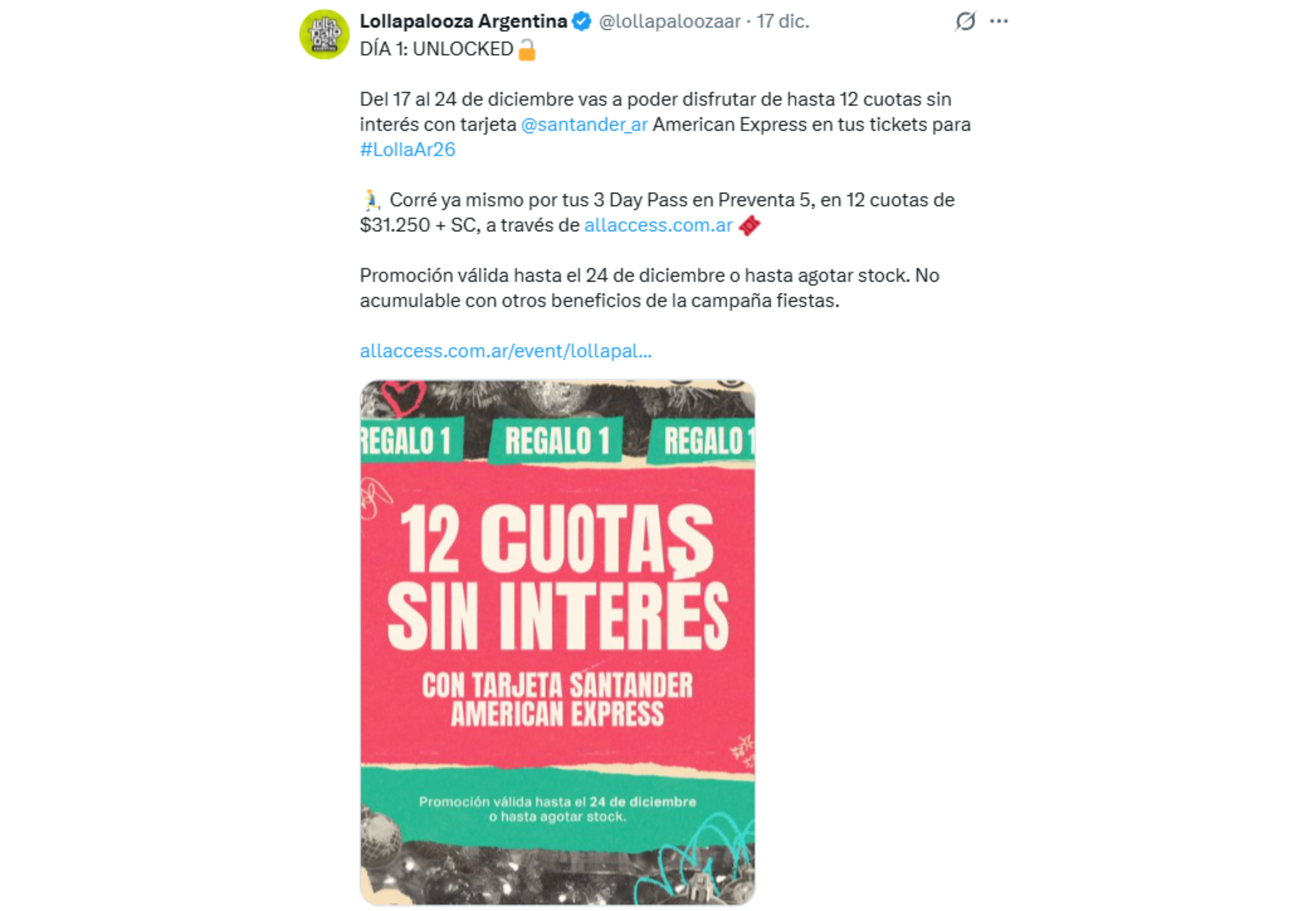 Cuotas sin interés para la compra de entradas.