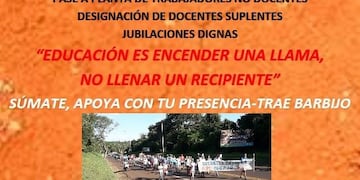 Los docentes invitaron a toda la comunidad educativa a sumarse a la marcha\u002E