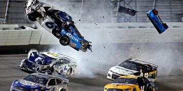 Feb 17, 2020; Daytona Beach, Florida, USA; NASCAR Cup Series driver Ryan Newman (6) wrecks during the Daytona 500 at Daytona International Speedway\u002E Mandatory Credit: Peter Casey-USA TODAY Sports TPX IMAGES OF THE DAY