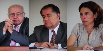 Los jueces Antonio Llermanos, Luis Kamada -presidente de trámite-, y Cecilia Sadir integran el Tribunal en lo Criminal Nº 2\u002E