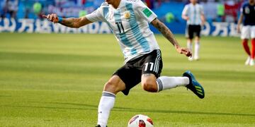 Kazan (Russian Federation), 30/06/2018\u002E- Angel Di Maria of Argentina in action during the FIFA World Cup 2018 round of 16 soccer match between France and Argentina in Kazan, Russia, 30 June 2018\u002E kazan rusia angel di maria futbol campeonato mundial 2018 futbol futbolistas partido seleccion argentina francia