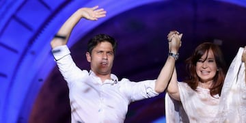 Buenos Aires province governor Axel Kicillof and Vice President Cristina Fernandez de Kirchner waves hands on stage outside the Casa Rosada Presidential Palace after inauguration, in Buenos Aires, Argentina December 10, 2019\u002E REUTERS/Matias Baglietto NO RESALES\u002E NO ARCHIVES\u002E