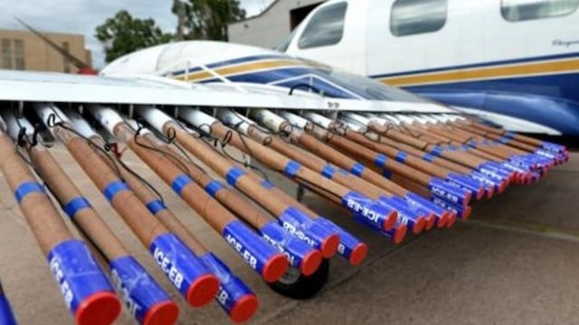 Uno de los Piper Cheyenne de la lucha antigranizo. En sus alas las bengalas de ioduro de plata utilizadas para sembrar las nubles graniceras. Gentileza Gobierno de Mendoza