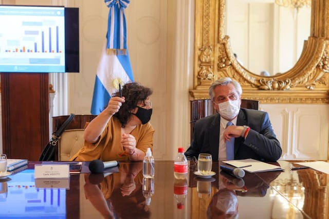 Alberto Fernández y Carla Vizzotti en una reunión del comité nacional de vacunación. (Foto: Presidencia)