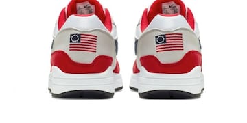 This undated product image obtained by the Associated Press shows Nike Air Max 1 Quick Strike Fourth of July shoes that have a U\u002ES\u002E flag with 13 white stars in a circle on it, known as the Betsy Ross flag, on them\u002E Nike is pulling the flag-themed tennis shoe after former NFL quarterback Colin Kaepernick complained to the shoemaker, according to the Wall Street Journal\u002E (Nike via AP Photo)