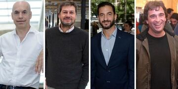 Los cuatro candidatos a Jefe de Gobierno porteño: Horacio Rodríguez Larreta, Matías Lammens, Matías Tombolini y Gabriel Solano\u002E (Clarin)