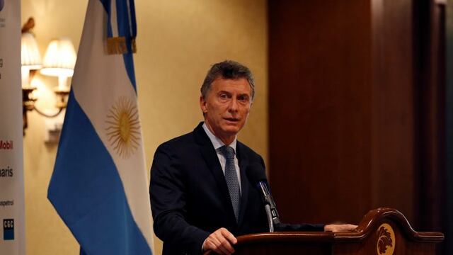 Mauricio Macri, president of Argentina, speaks during a luncheon with oil executives in Houston, Texas, U.S., on Wednesday, April 26, 2017. Macriu00a0met with oil and natural gas executives in Houston on Wednesday as he seeks a flow of investment into Vaca Muerta, one of the largest shale plays outside of North America that remainsu00a0largely untapped. Photographer: Aaron M. Sprecher/Bloomberg