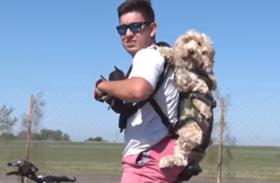 ¡Compañero fiel! Agarró la bici y se las ingenió para llevar a su perro a la carrera