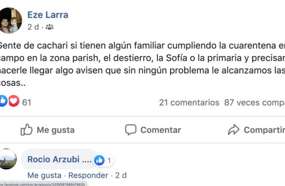 Solidaridad cachariense: ayuda a sus vecinos para que no tengan que salir