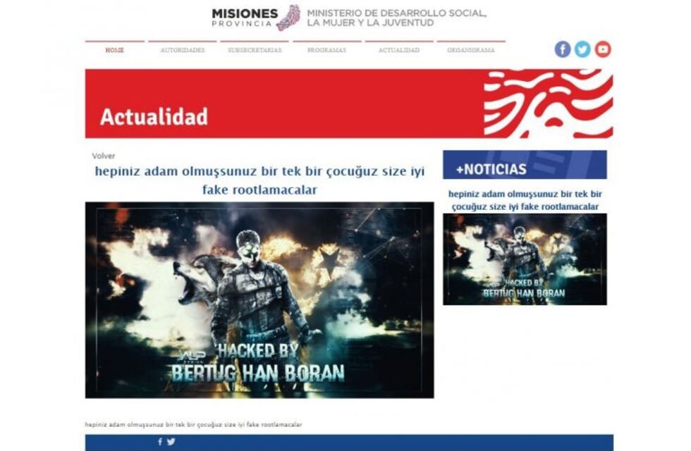 Hackearon la página web del Ministerio de Desarrollo Social de Misiones