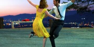 This image released by Lionsgate shows Ryan Gosling, right, and Emma Stone in a scene from,