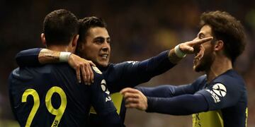 Cristian Pavon festeja el primer gol (Foto: Alejandro PagniI/AFP)