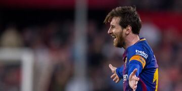 Lionel Messi, del Barcelona, celebra un gol ante el Sevilla en el partido del 31/03/2018 en Sevilla, España\u002E (Vinculado a la cobertura del día de dpa) Foto: Juan Jose Ubeda/gtres/dpa +++ dpa-fotografia +++
