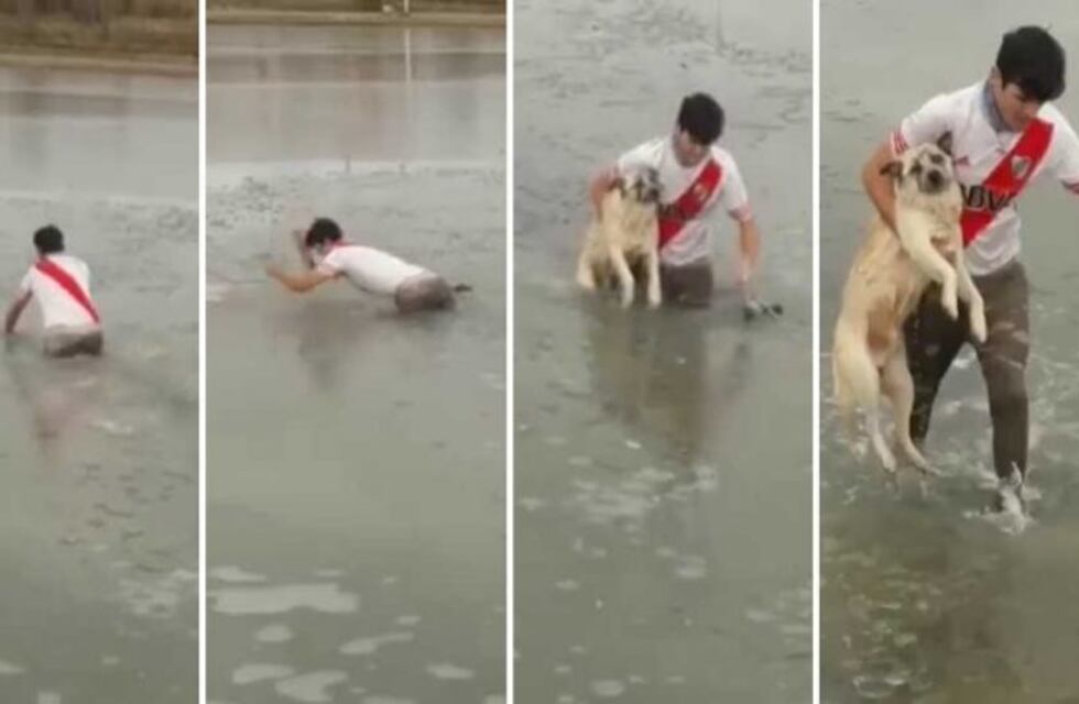 El hincha de River que se metió a una laguna congelada y salvó un perro que cayó al agua