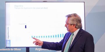 Alberto Fernández en conferencia de prensa en la Quinta de Olivos