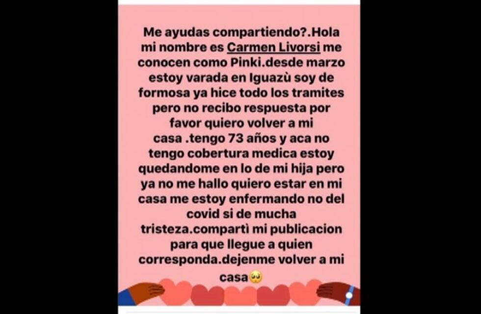 Una formoseña de 73 años quedó varada en Puerto Iguazú y pide regresar a su casa