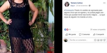 Una de las publicaciones de una sanjuanina ofreciendo su vestido\u002E