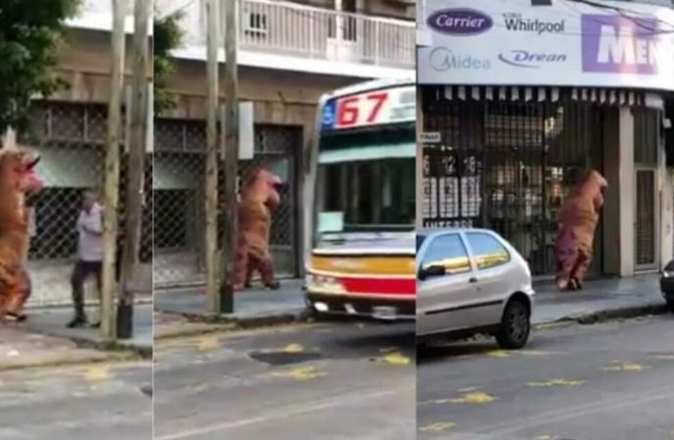 Villa Martelli: rompió la cuarentena y paseó disfrazado de dinosaurio