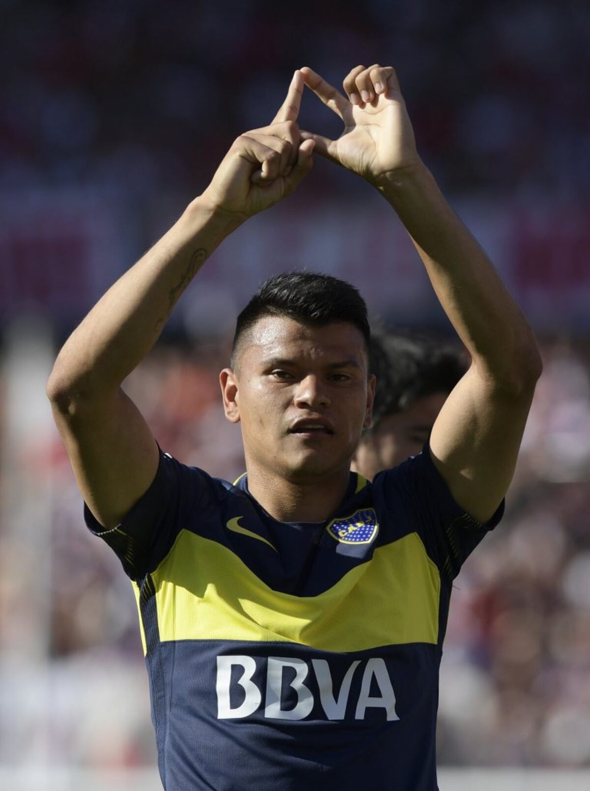 festejo gol Boca Juniors' forward Walter Bou celebrates after scoring a goal against River Plate during their Argentine first division football match at the Monumental stadium in Buenos Aires, Argentina, on December 11, 2016\u002E / AFP PHOTO / JUAN MABROMATA cancha river plate walter bou futbol torneo primera division 2016 futbol futbolistas river plate boca juniors