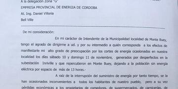 Carta a EPEC Monte Buey