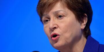 FILE PHOTO: International Monetary Fund (IMF) Managing Director Kristalina Georgieva makes remarks during a closing news conference for the International Monetary Finance Committee (IMFC), during the IMF and World Bank's 2019 Annual Meetings of finance ministers and bank governors, in Washington, U\u002ES\u002E, October 19, 2019\u002E REUTERS/Mike Theiler/File Photo