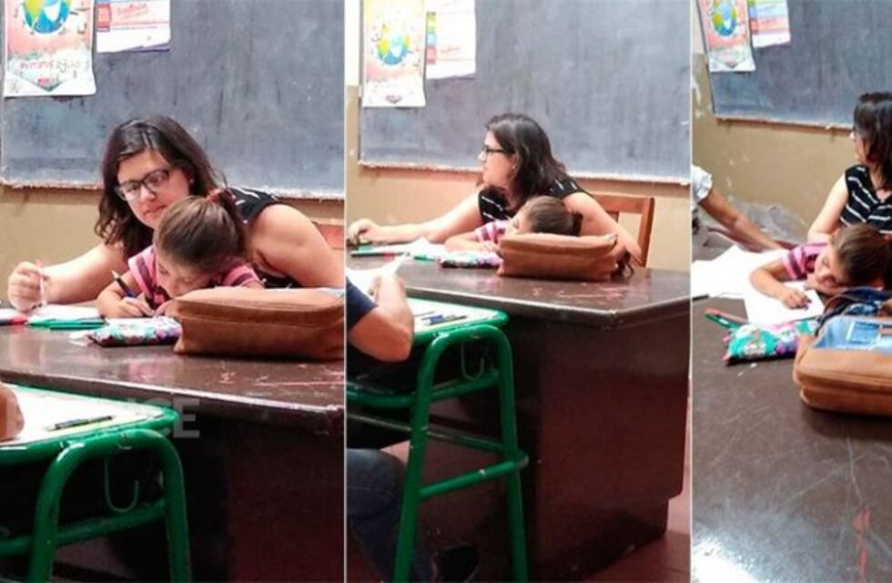 Se viralizó la foto de una profesora que cuidó a la hija de una alumna mientras tomaba un examen