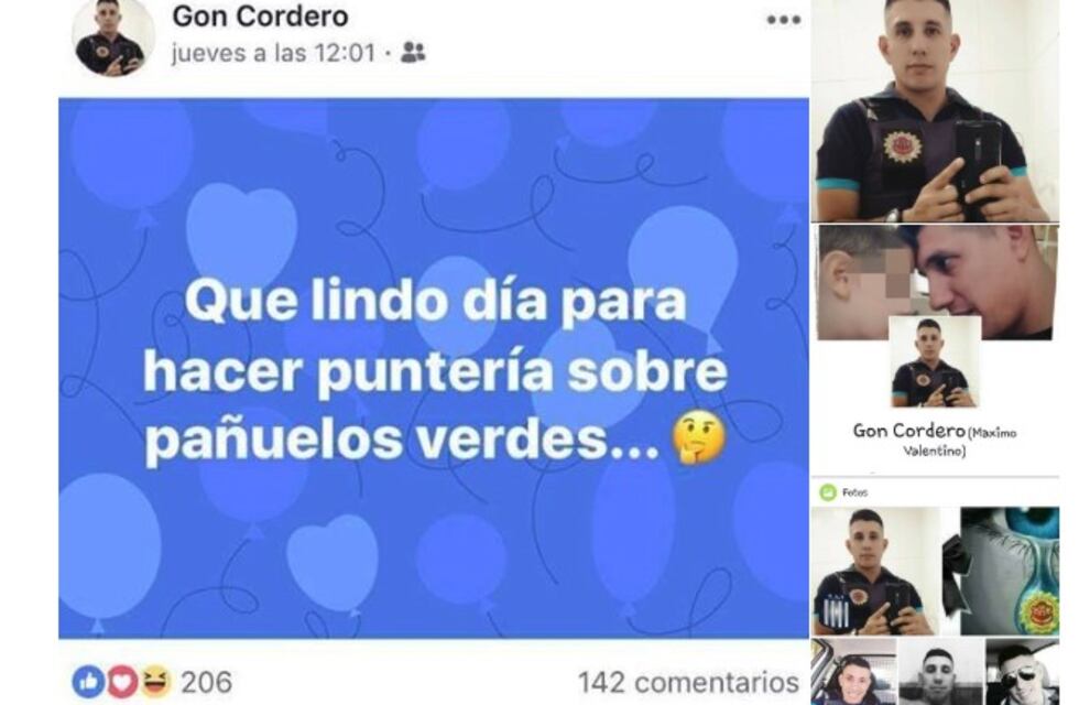 Pasaron a situación pasiva al policía que llamó en redes a "hacer puntería sobre los pañuelos verdes"