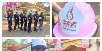Los bomberos de Puerto Iguazú se sumaron a la caminata con sus cascos\u002E
