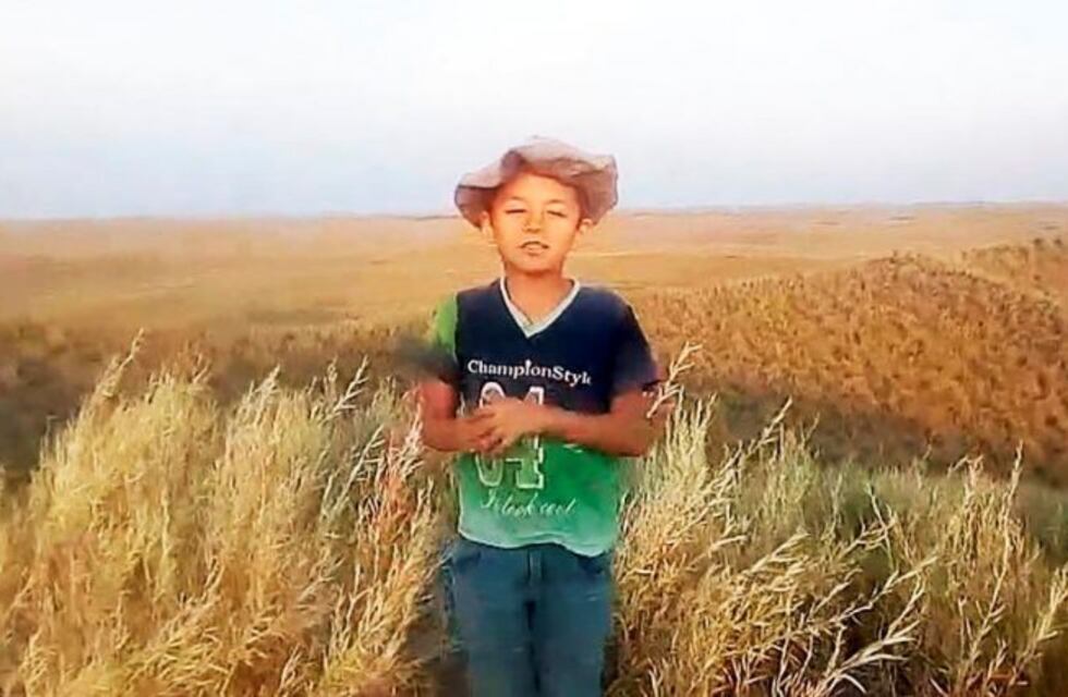 Un niño pampeano en cuarentena en el campo, manda las tareas escolares desde una loma