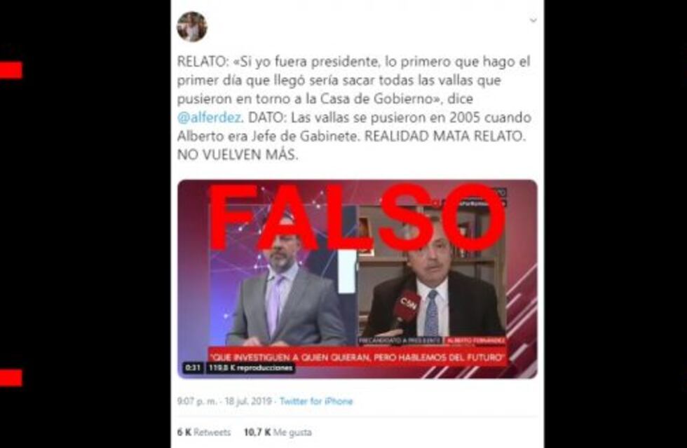 No, las vallas en torno a la Casa Rosada no se pusieron cuando Alberto Fernández era jefe de gabinete
