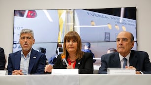 Conferencia de prensa de la ministra de Seguridad Patricia Bullrich por el operativo de detención de los familiares de Fito Macías. (Gentileza La Nación)