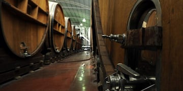 TO GO WITH AFP STORY BY FREDDY BERNARDEZrnPicture of French oak barrels aging red wine at Bodegas Lopez winery in Maipu, 16 km from Mendoza, in the Argentine western province of the same name, taken on July 15, 2011. Argentina's wine route, which covers a