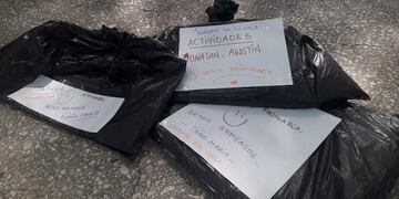 La docente mostró en redes sociales cómo preparó los paquetes para los chicos\u002E (Facebook)