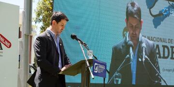 Ramiro Labay, presidente de la específica de Ganadería de la Cámara de Comercio de Alvear en la Fiesta de la Ganaderia