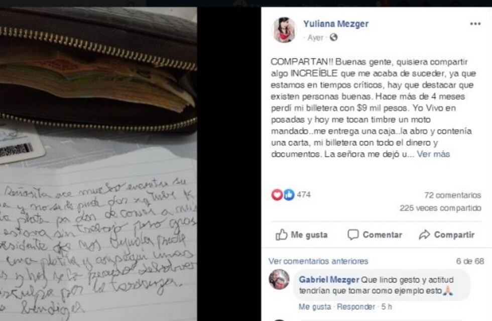 Luego de cuatro meses, le devolvieron 9 mil pesos que creía perdidos con una carta de disculpas