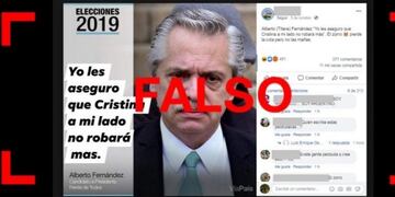 Es falsa la imagen donde Alberto Fernández dice: Yo les aseguro que Cristina a mi lado no robará más\u002E (Reverso)